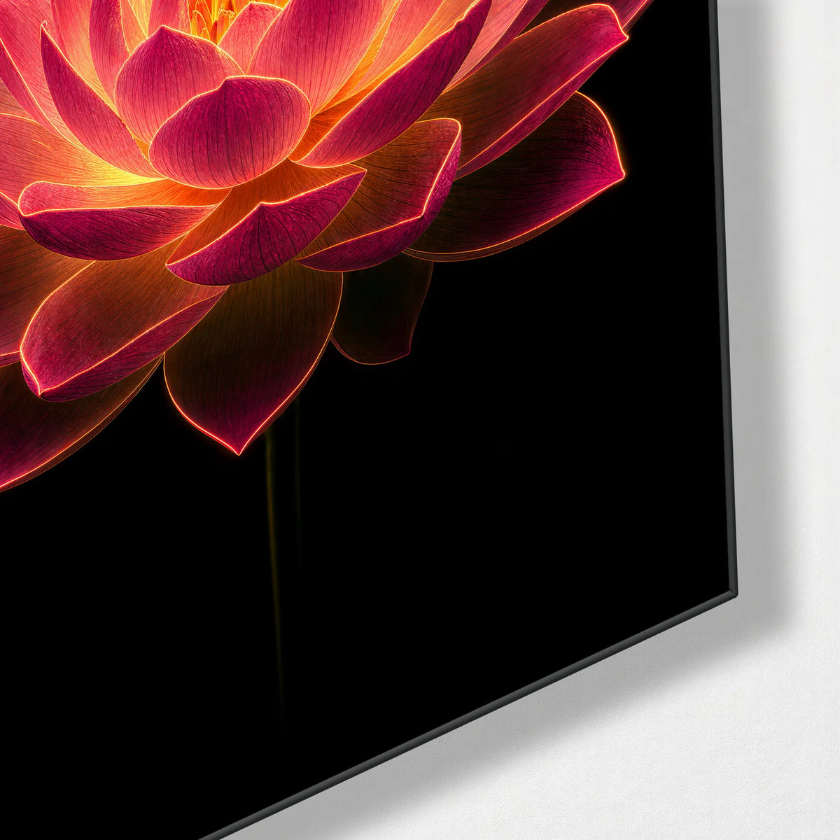 Ember Lotus — corner detail of glass wall art