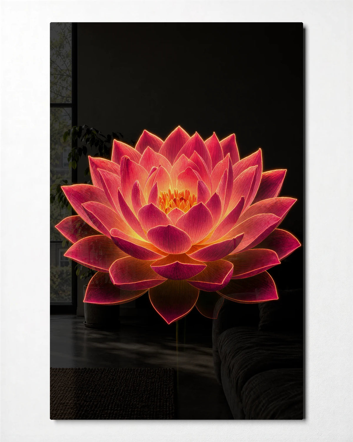 Ember Lotus — front view of glass wall art