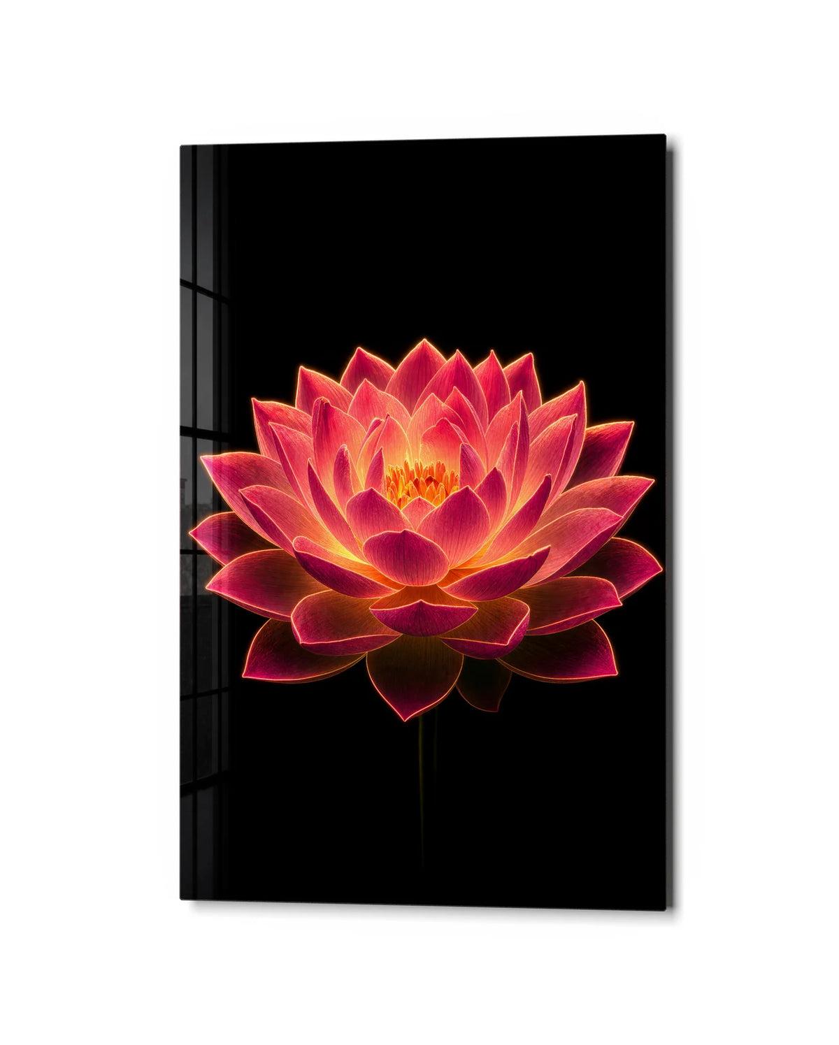 Ember Lotus — studio view of glass wall art