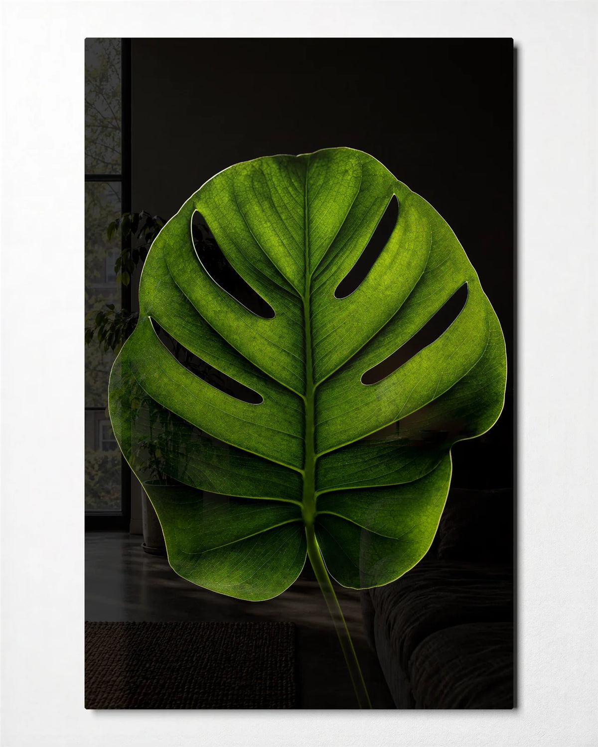 Single Monstera — front view of glass wall art