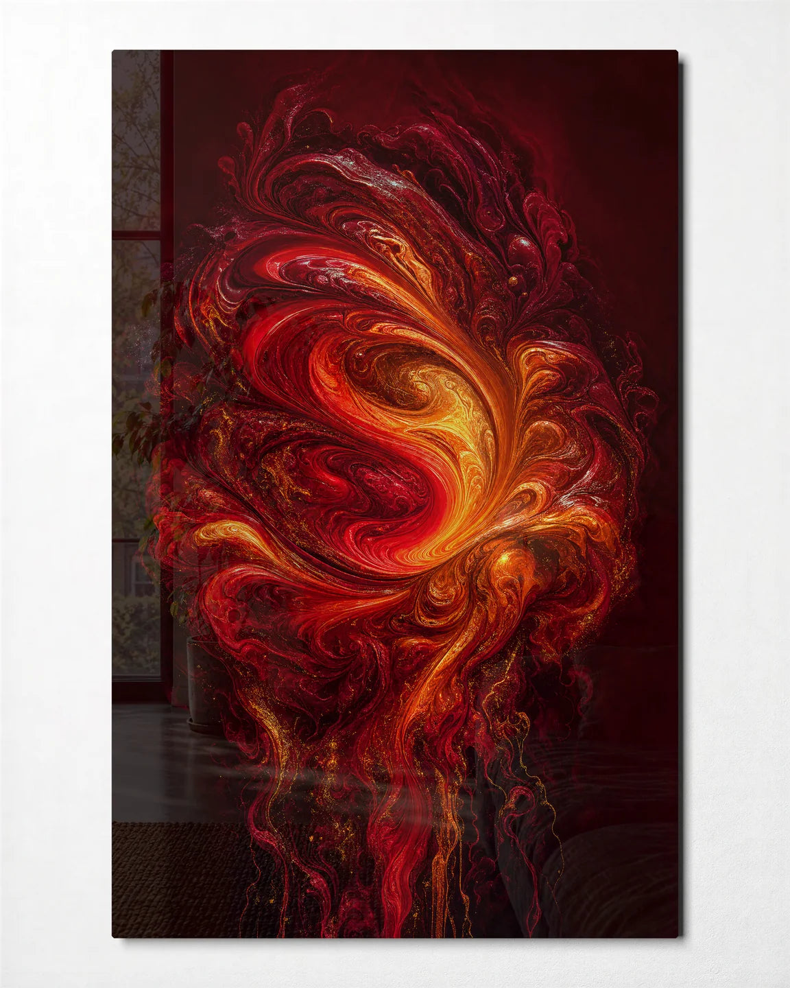 Flame in Motion — front view of glass wall art