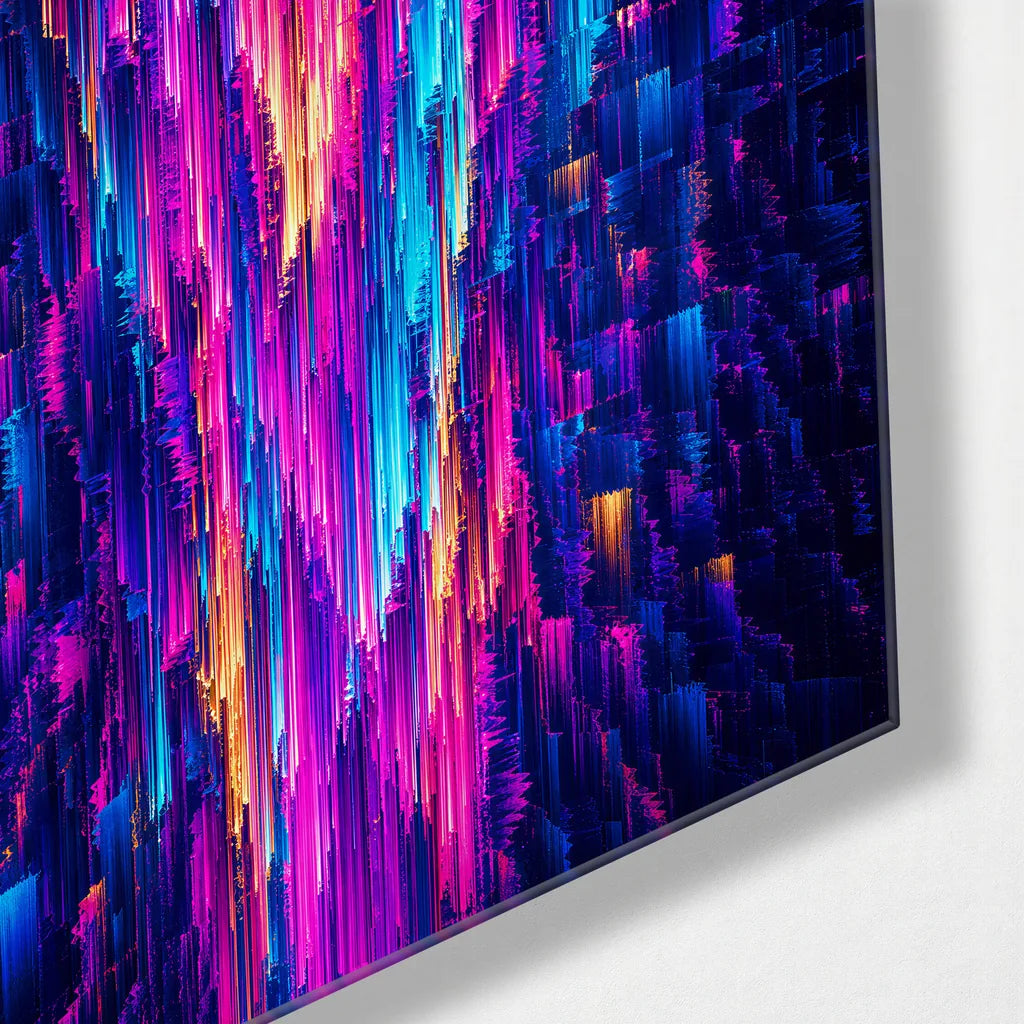 Electric Cascade — corner detail of glass wall art