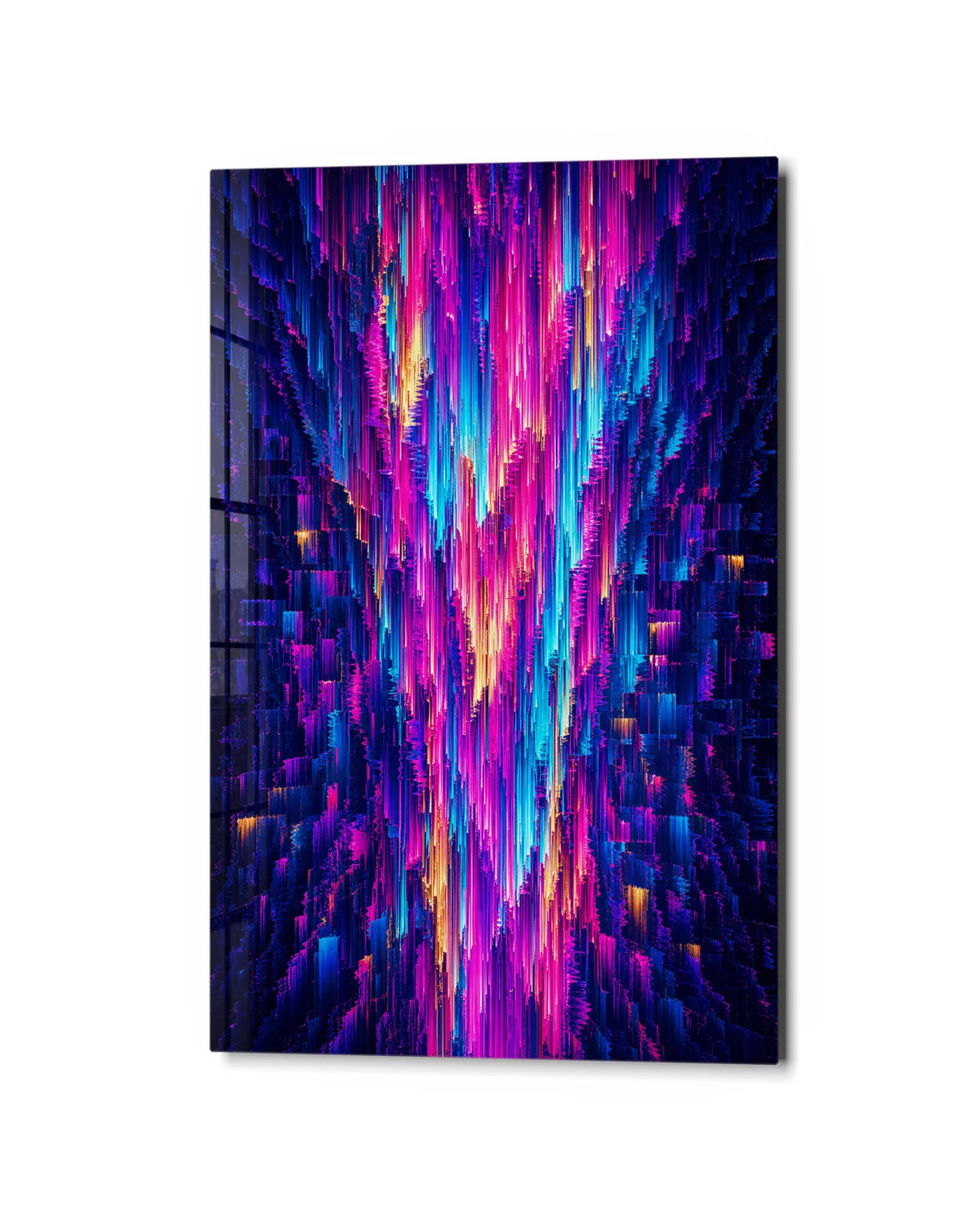 Electric Cascade — studio view of glass wall art