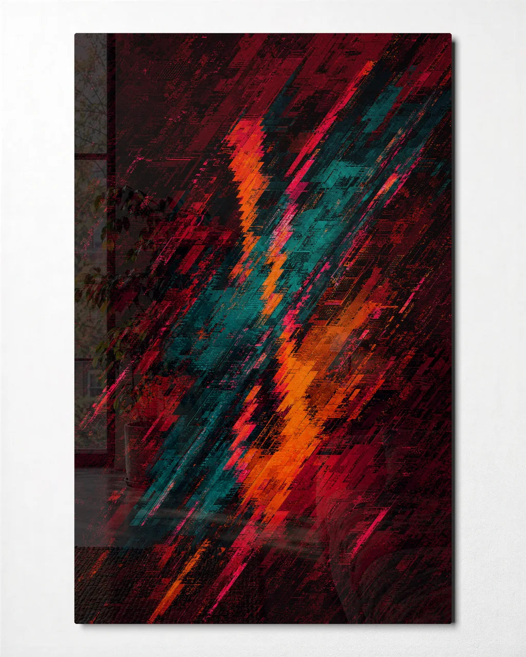 Cross Current — front view of glass wall art