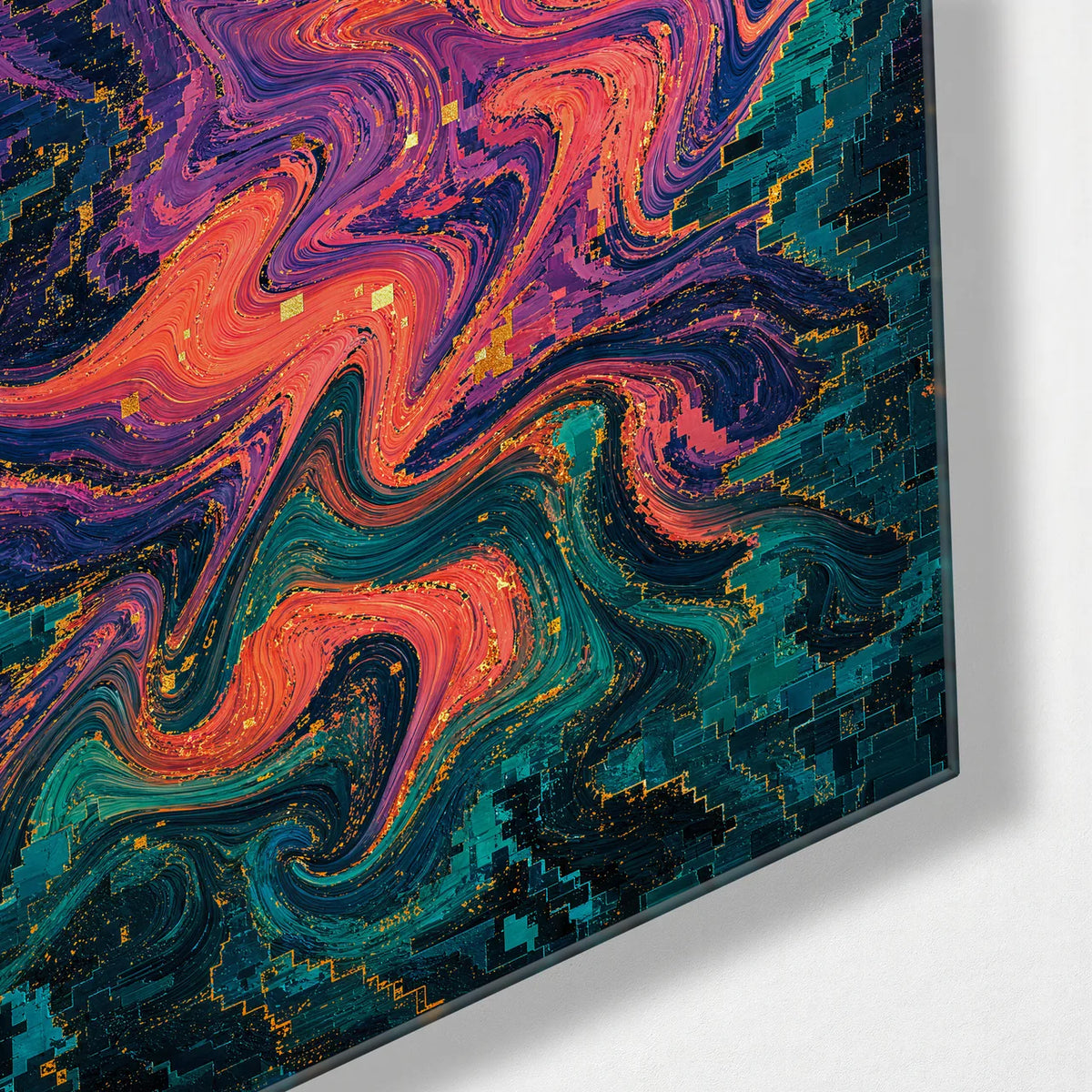 Molten Current — corner detail of glass wall art