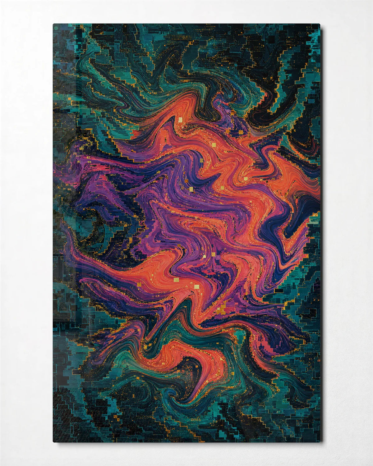 Molten Current — front view of glass wall art