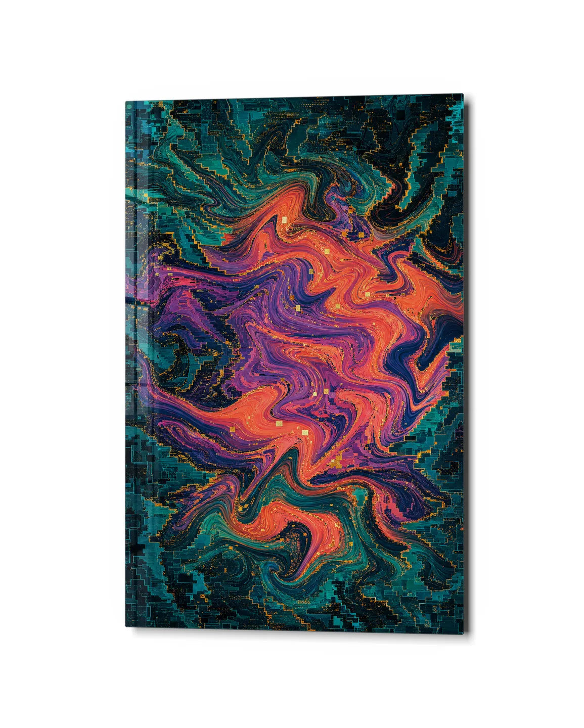 Molten Current — studio view of glass wall art