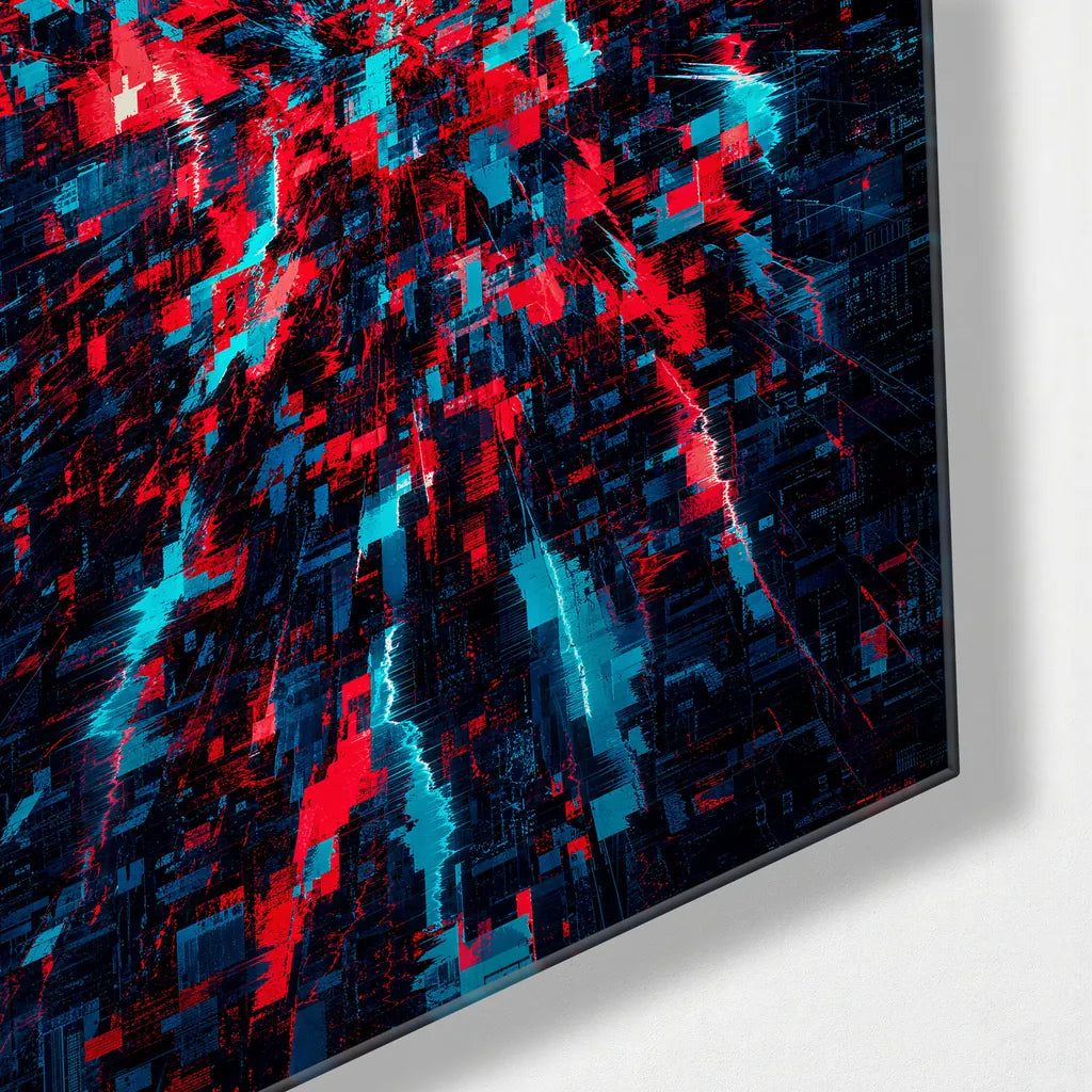 Signal Burst — corner detail of glass wall art