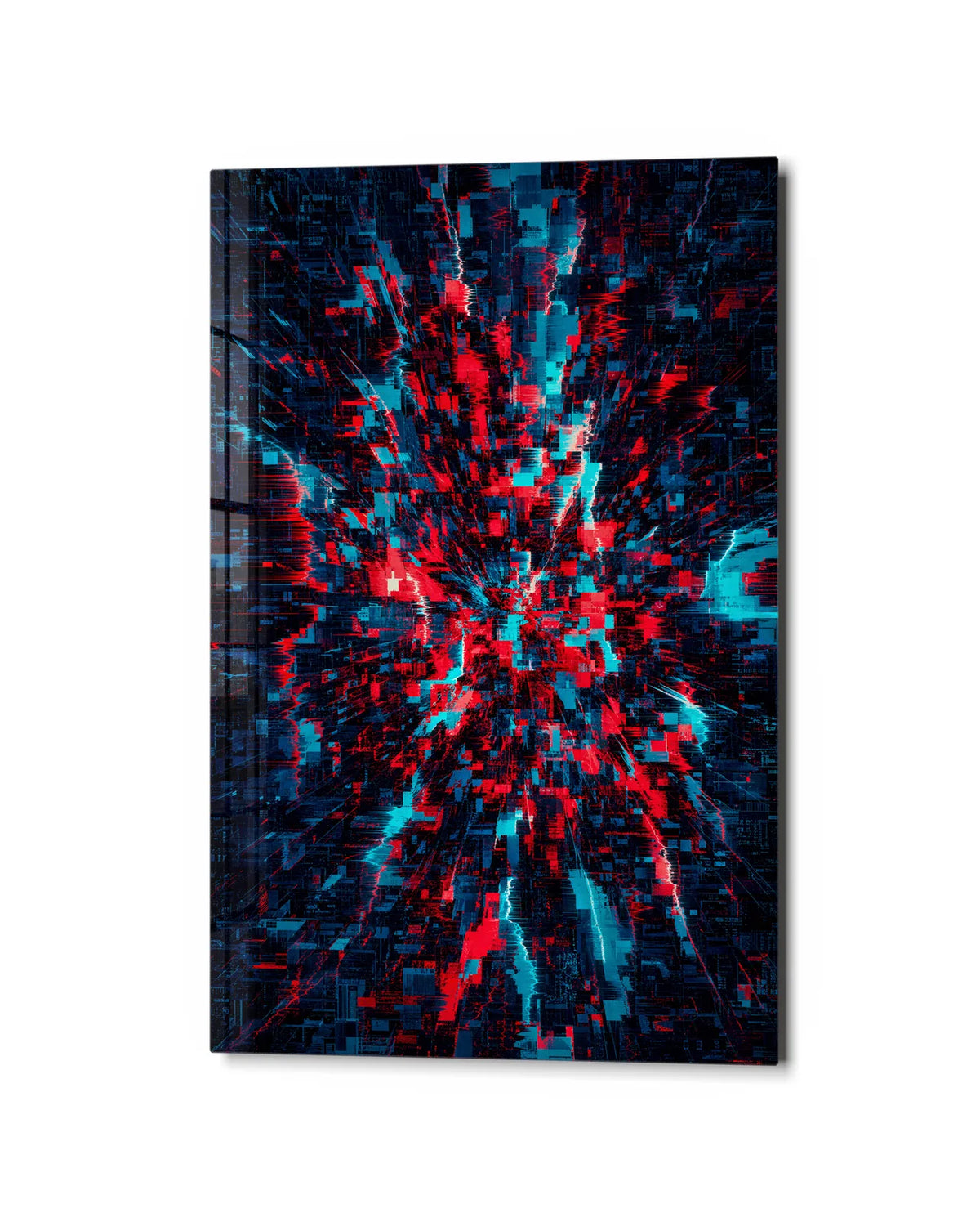 Signal Burst — studio view of glass wall art