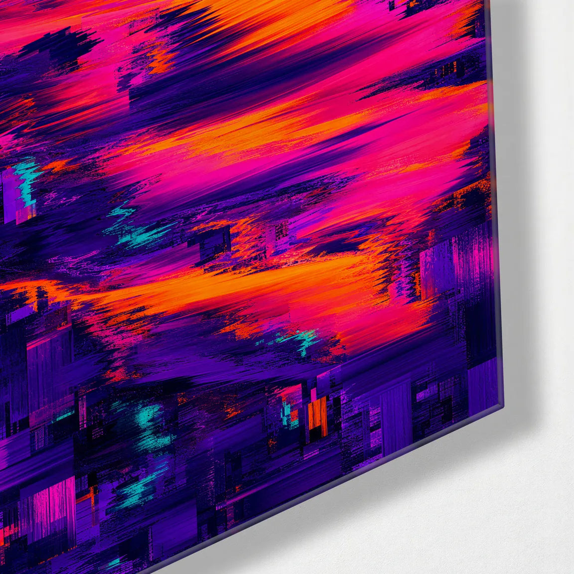 Signal Rush — corner detail of glass wall art