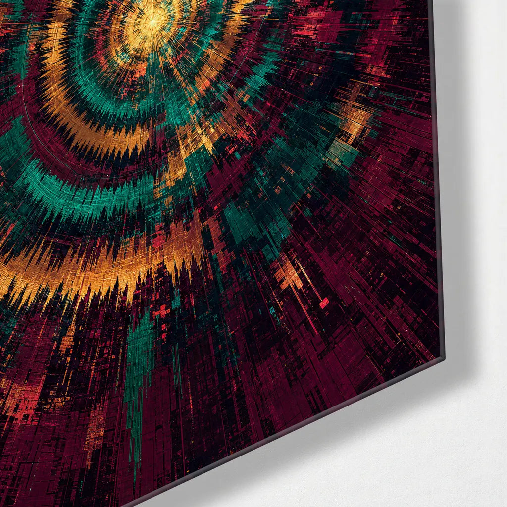 Spinning Signal — corner detail of glass wall art