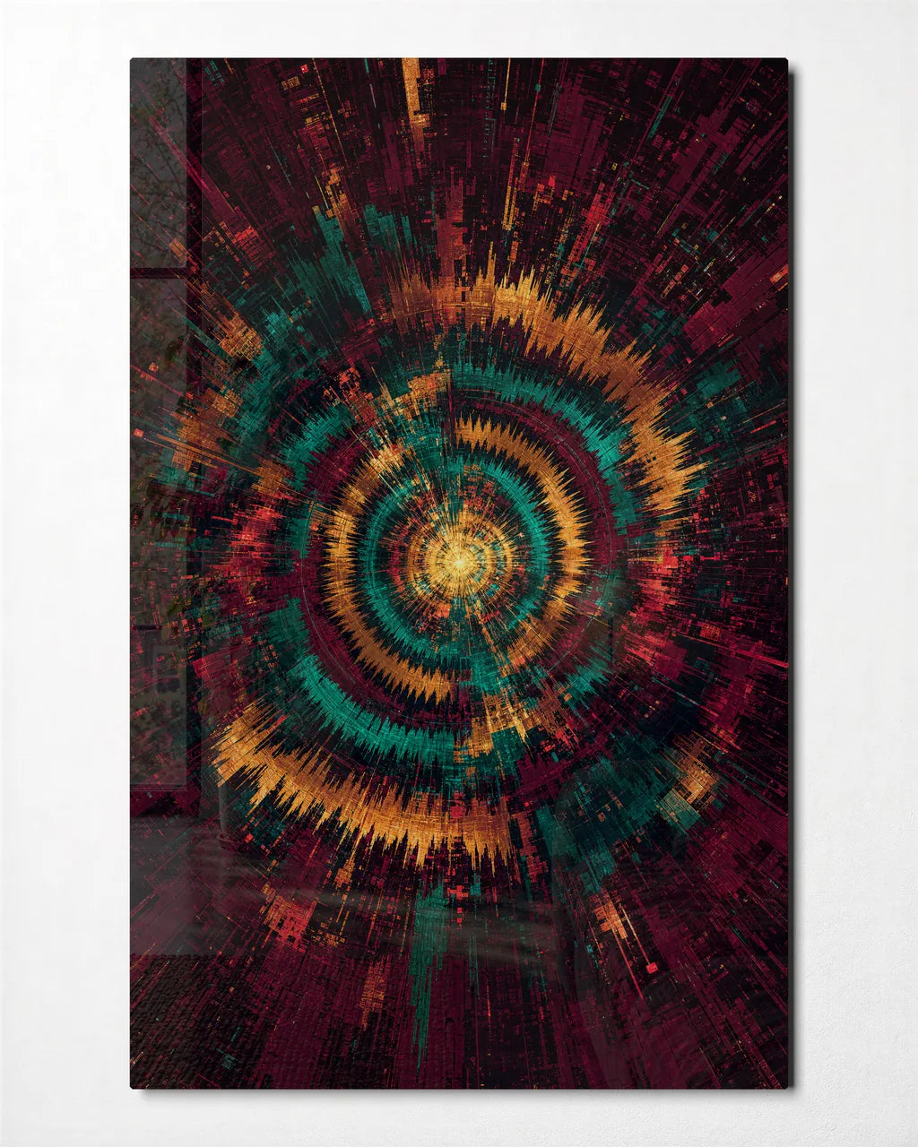 Spinning Signal — front view of glass wall art