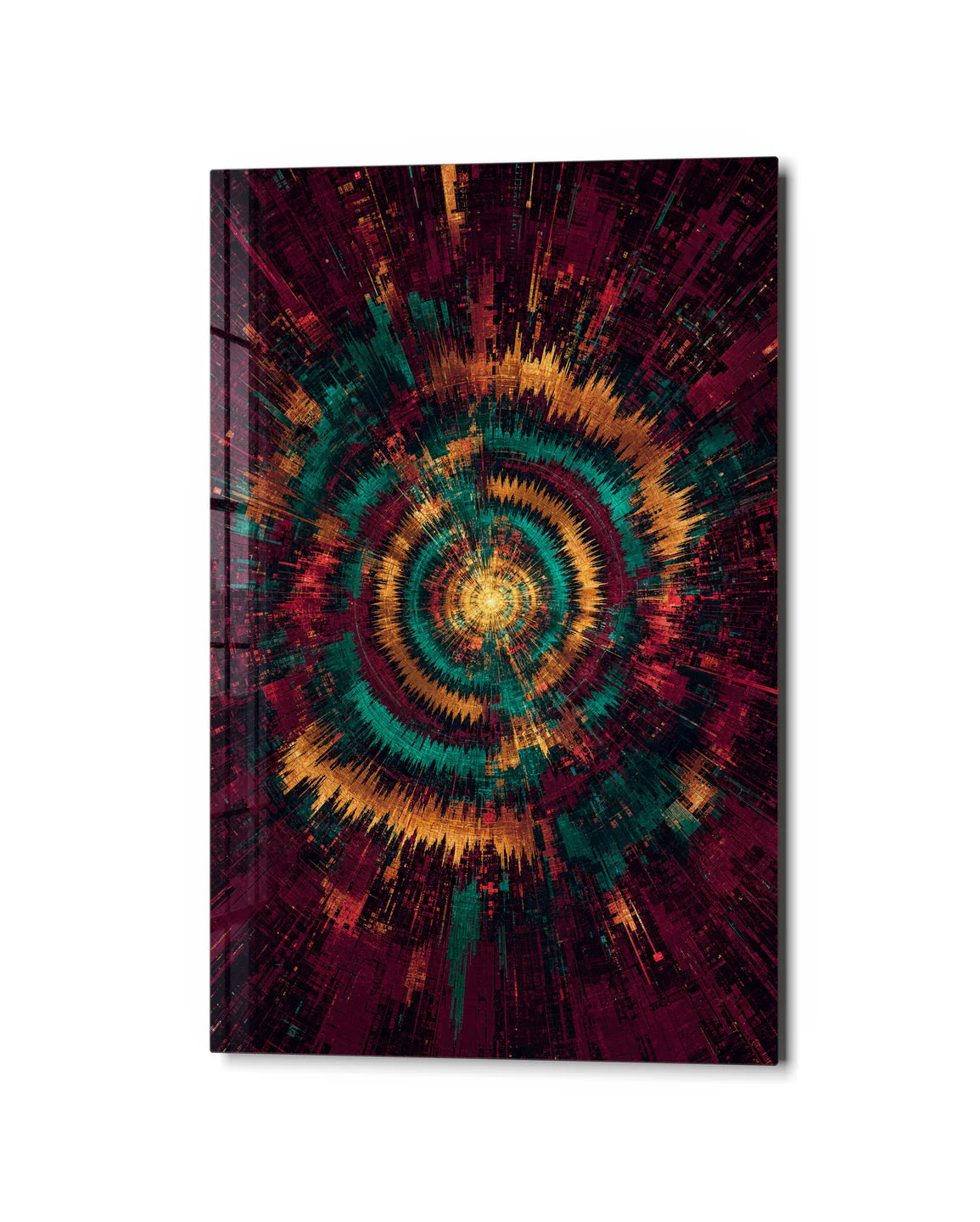 Spinning Signal — studio view of glass wall art