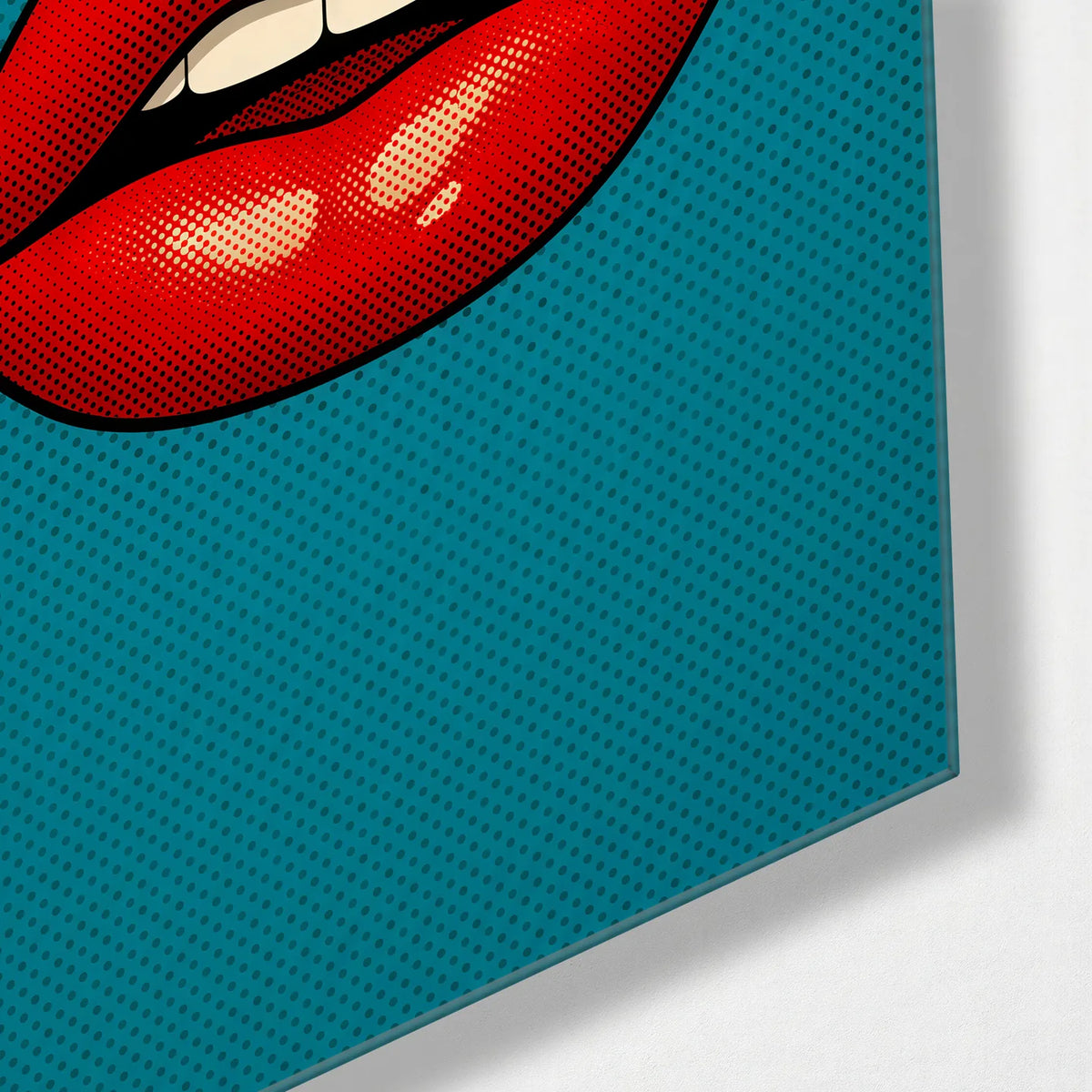 Say It Red — corner detail of glass wall art