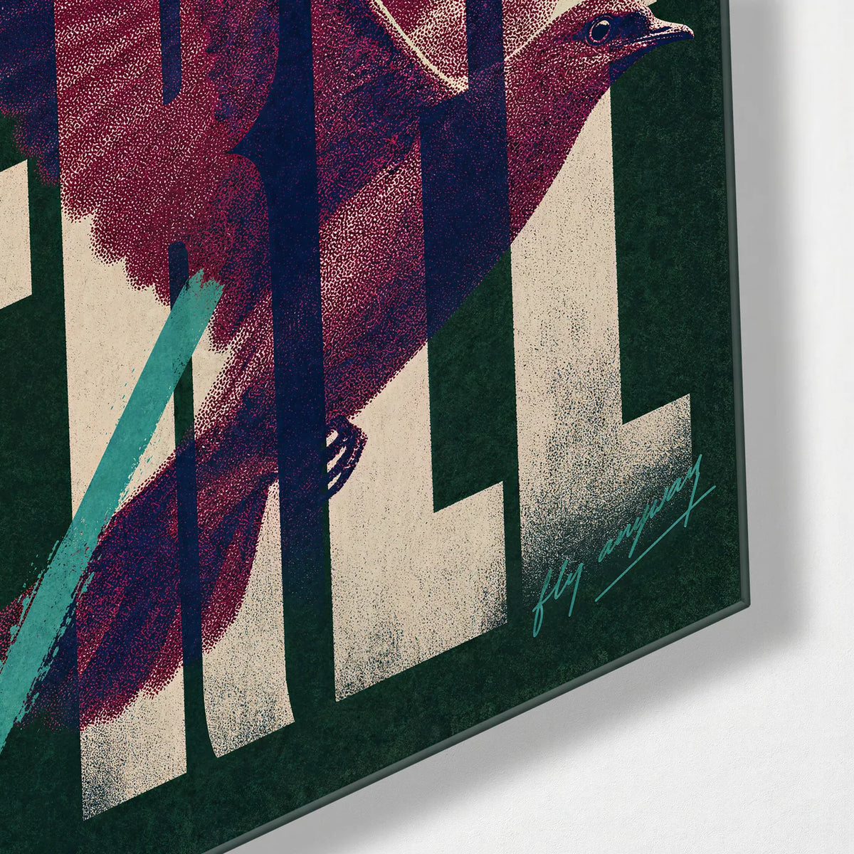 Free to Fly — corner detail of glass wall art