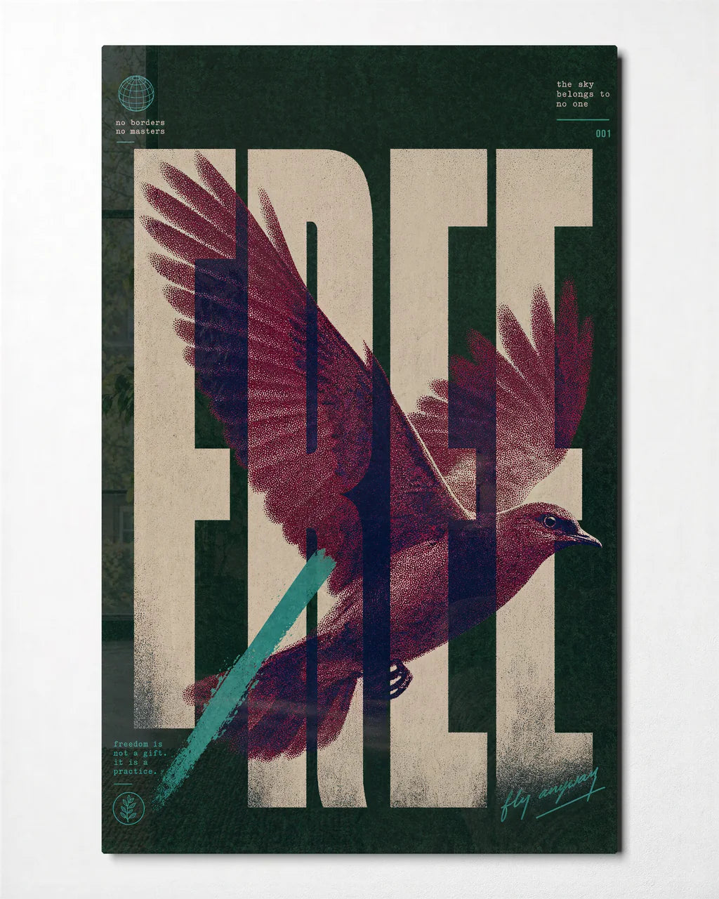 Free to Fly — front view of glass wall art