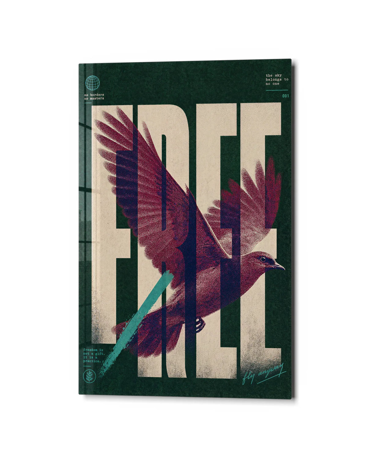 Free to Fly — studio view of glass wall art