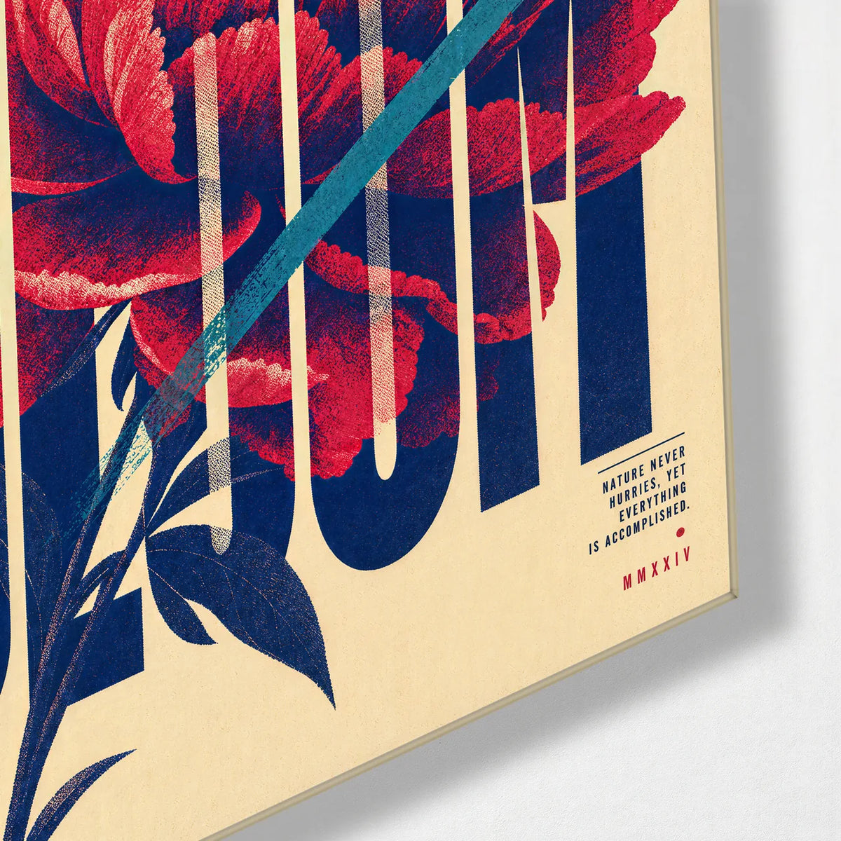 Bloom in Type — corner detail of glass wall art
