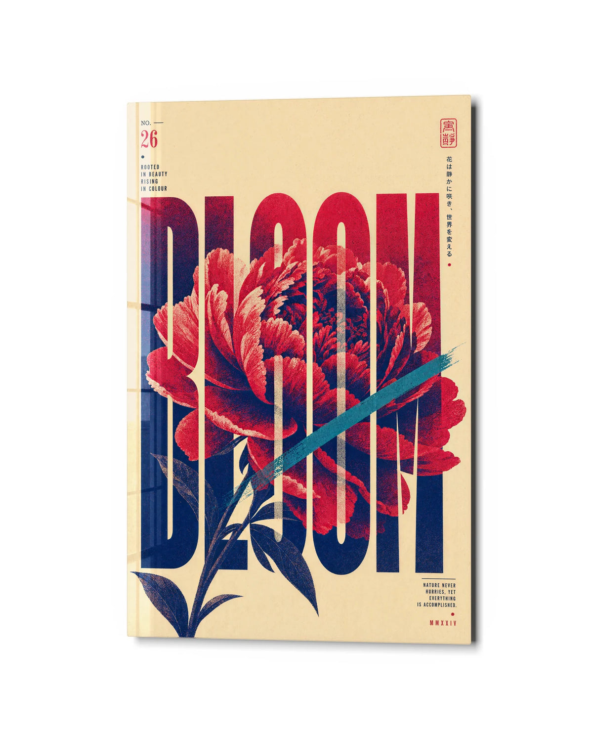 Bloom in Type — studio view of glass wall art