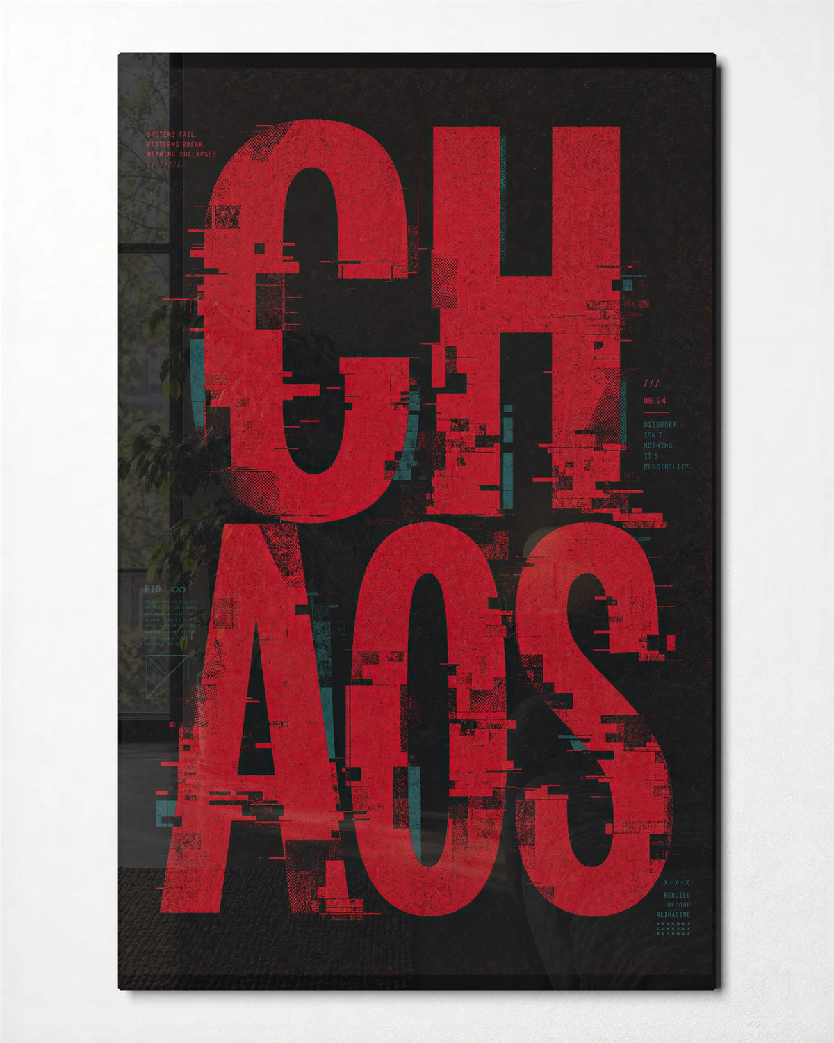 Order in Chaos — front view of glass wall art
