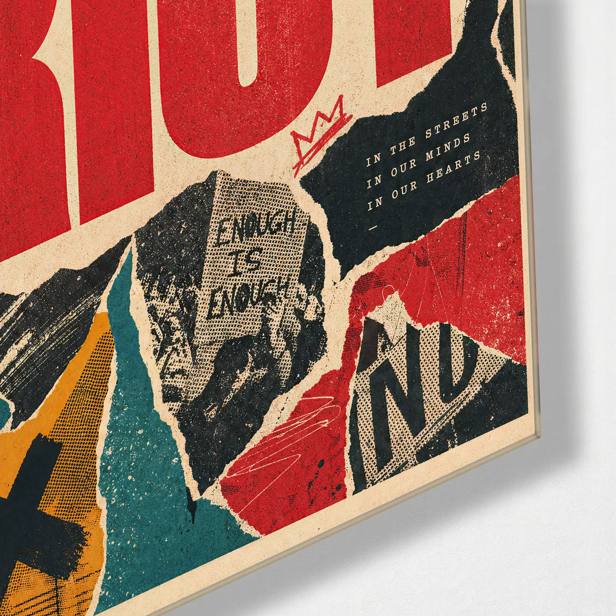 Riot in Red — corner detail of glass wall art