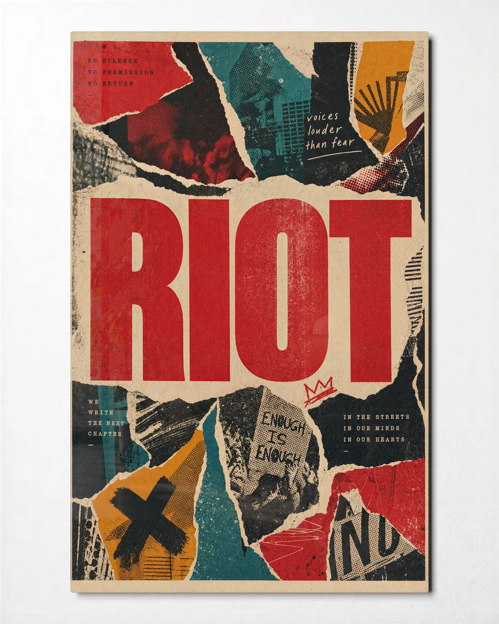 Riot in Red — front view of glass wall art