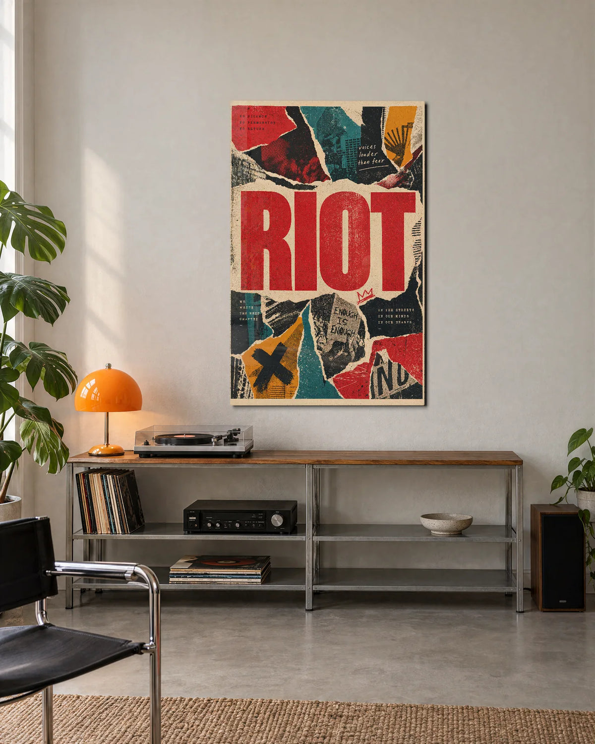 Riot in Red — shown in a living space