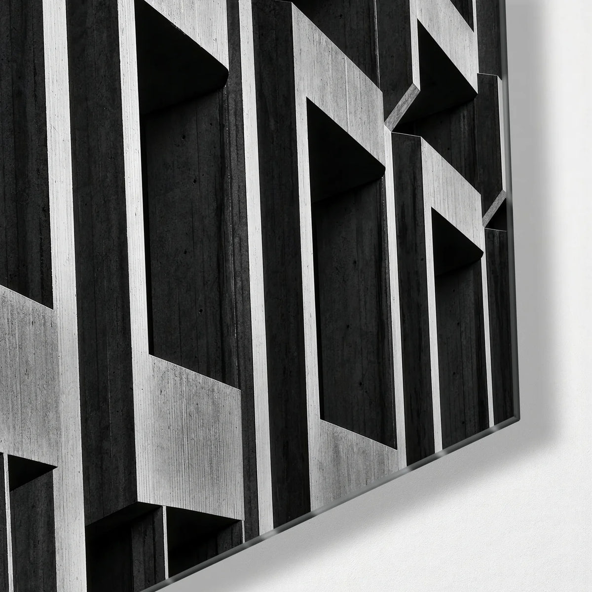 Concrete Rhythm — corner detail of glass wall art