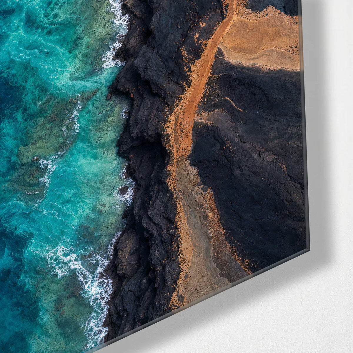 Edge of Blue — corner detail of glass wall art