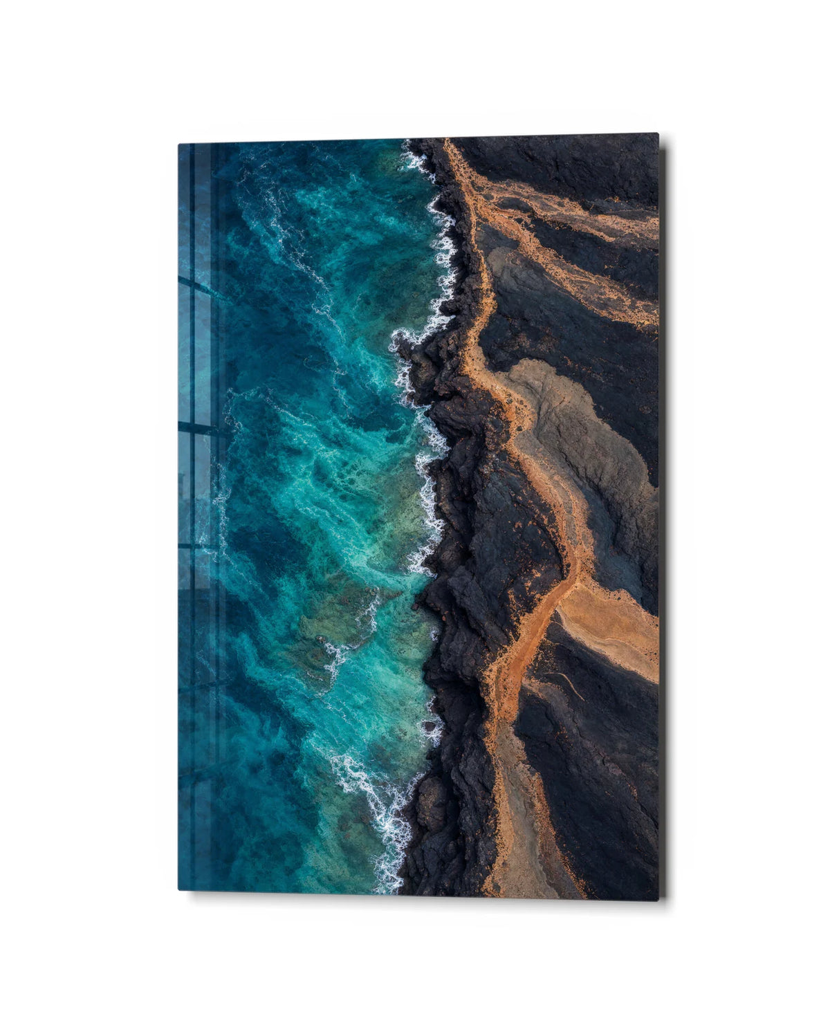 Edge of Blue — studio view of glass wall art