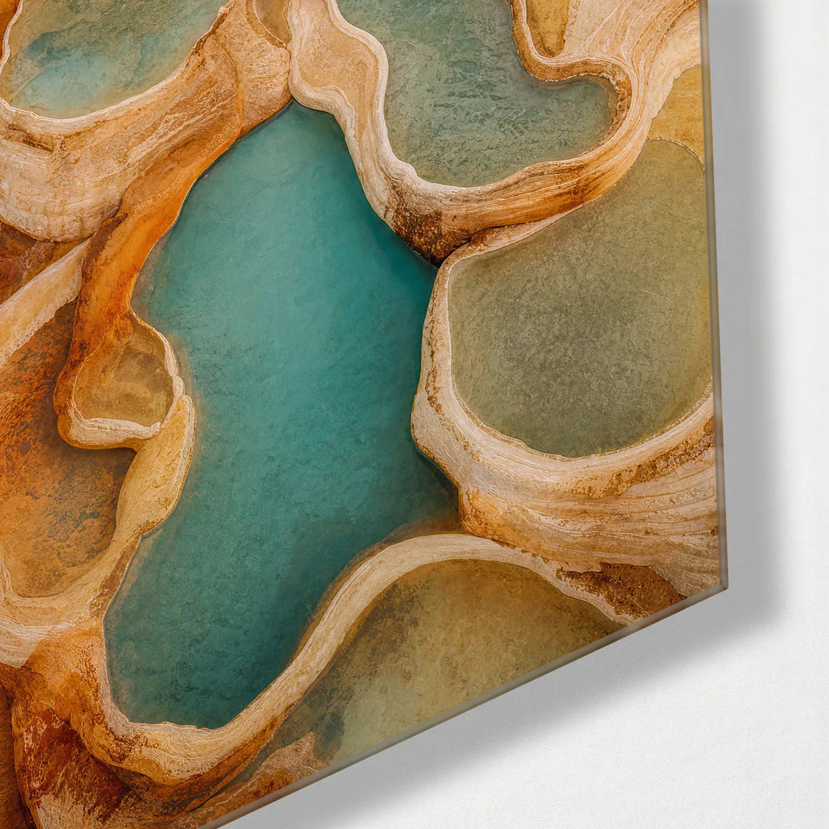 Pools in the Stone — corner detail of glass wall art