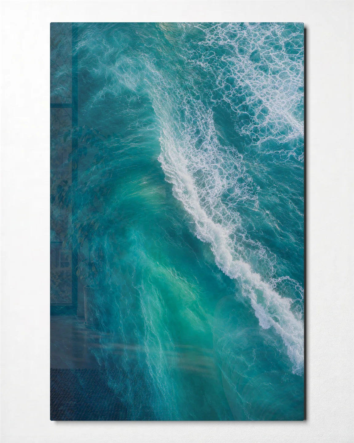 Turquoise Break — front view of glass wall art