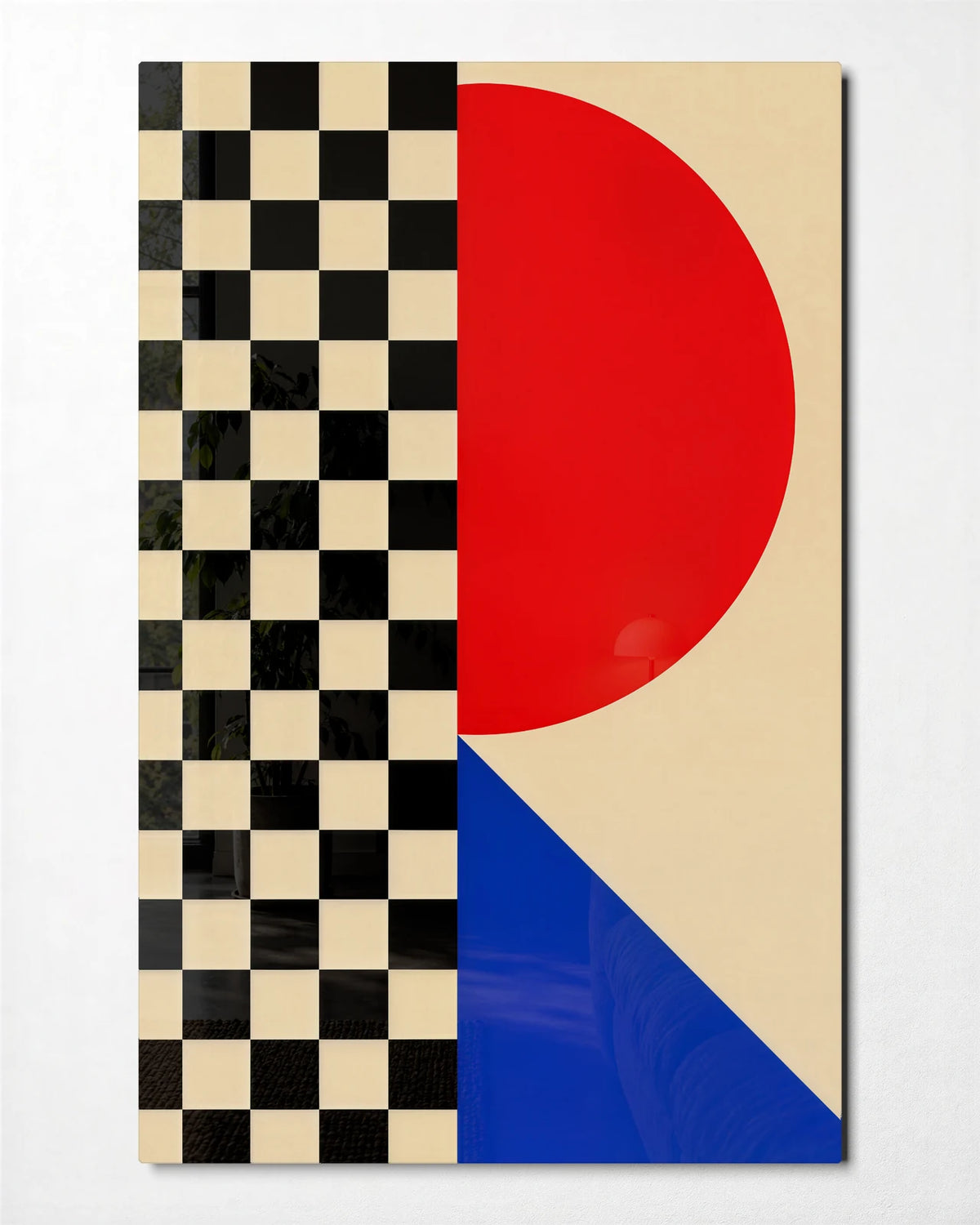 Check and Circle — front view of glass wall art