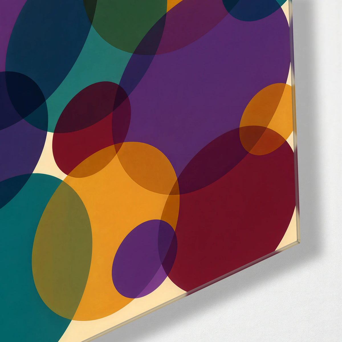 Circles in Company — corner detail of glass wall art