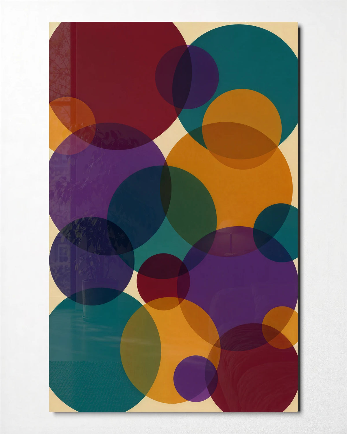 Circles in Company — front view of glass wall art