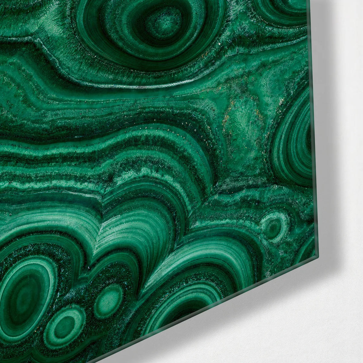 Green Contours — corner detail of glass wall art