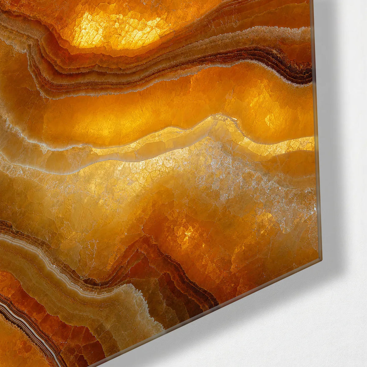Amber Layers — corner detail of glass wall art