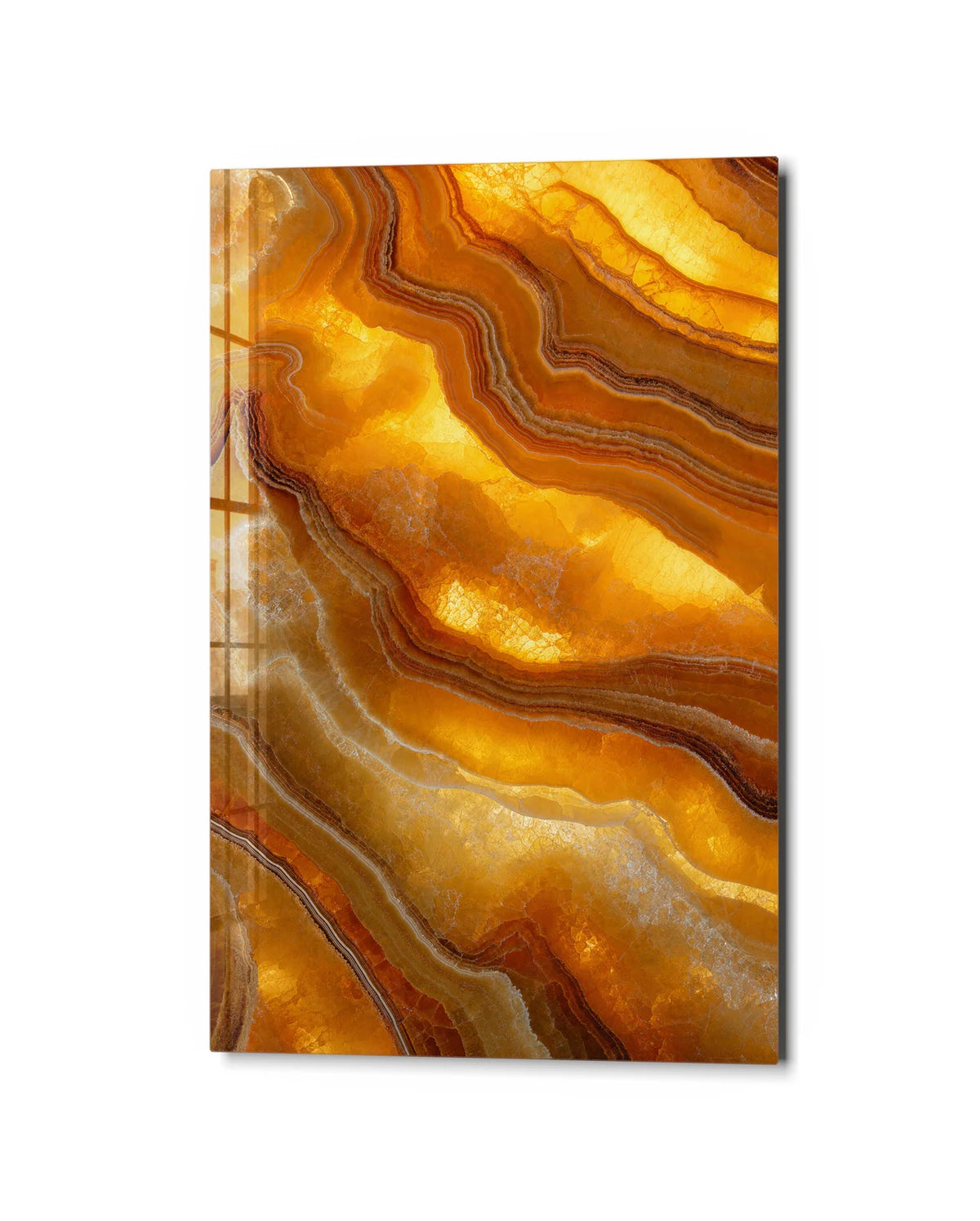 Amber Layers — studio view of glass wall art