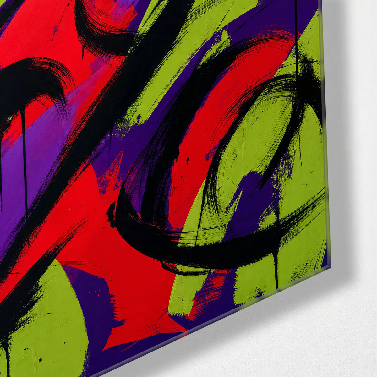Electric Brushwork — corner detail of glass wall art