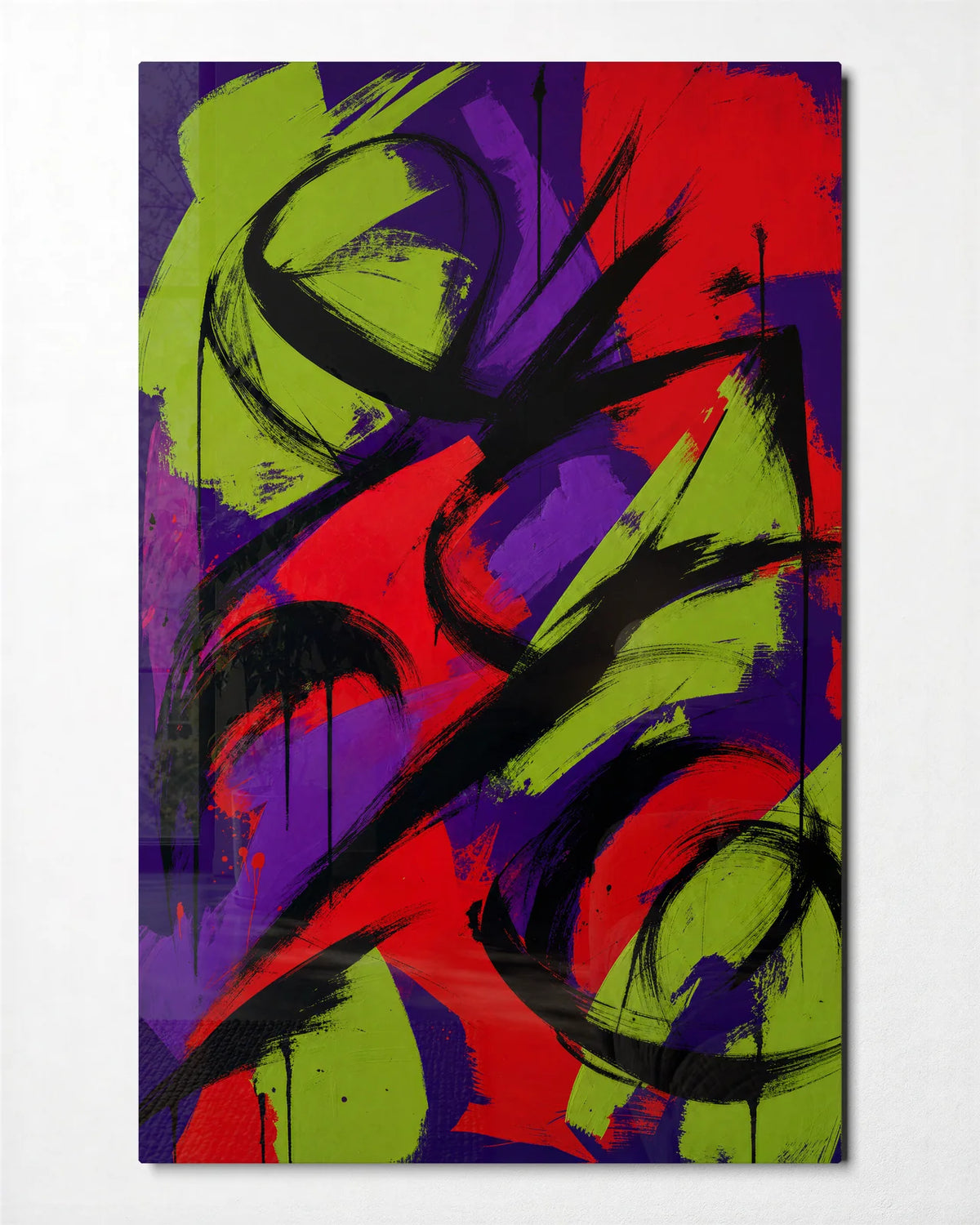 Electric Brushwork — front view of glass wall art