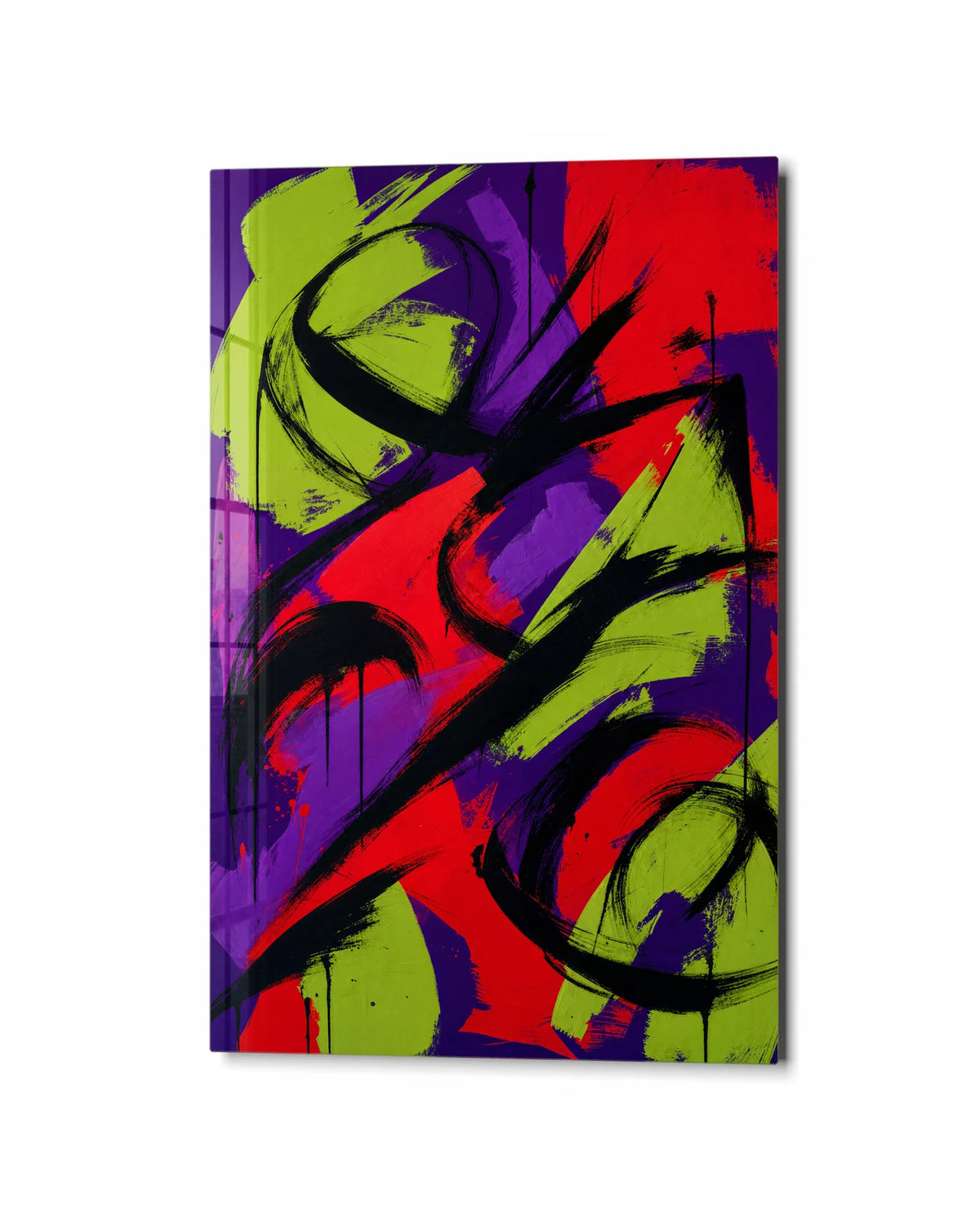 Electric Brushwork — studio view of glass wall art