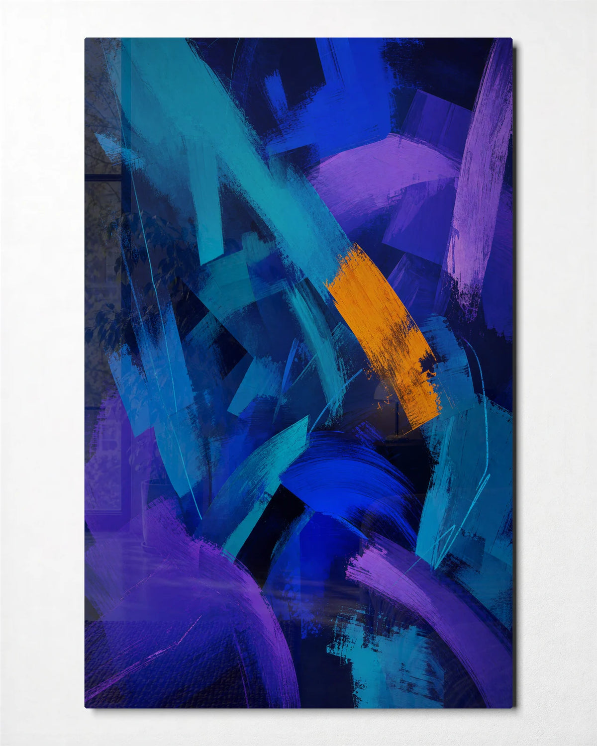 Blue Cut Through — front view of glass wall art