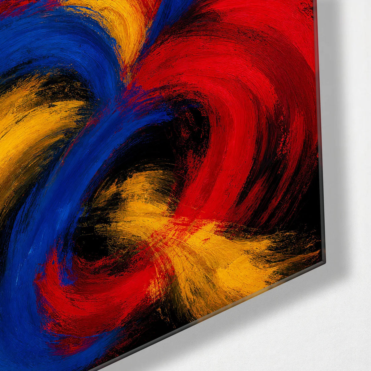 Primary Colours Turning — corner detail of glass wall art