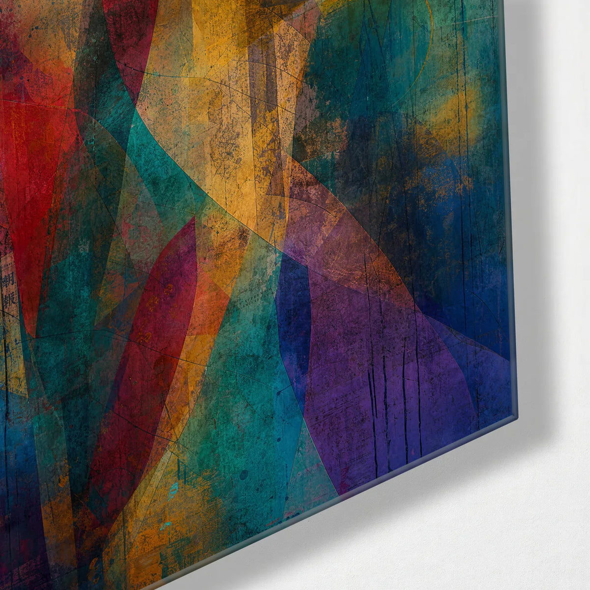 Layered Colour — corner detail of glass wall art