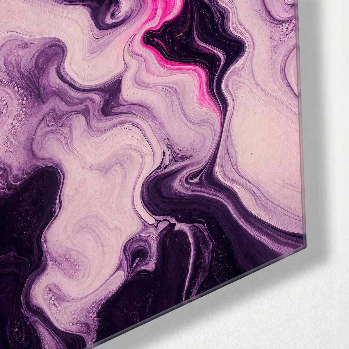 Pink Undertow — corner detail of glass wall art