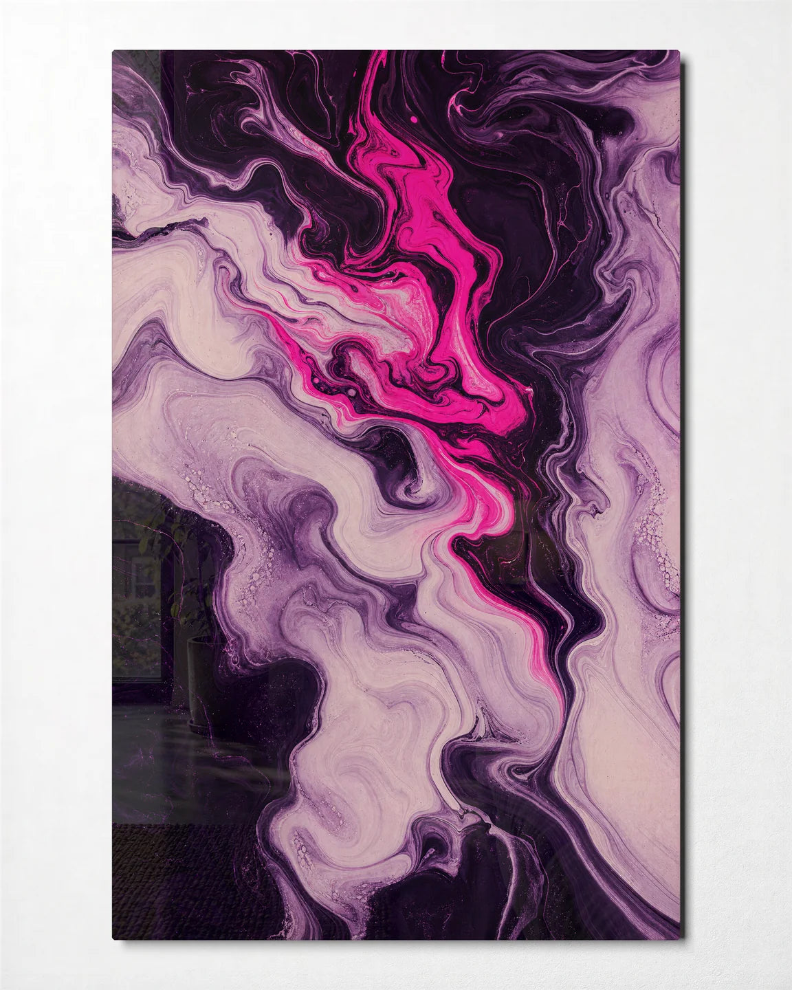 Pink Undertow — front view of glass wall art