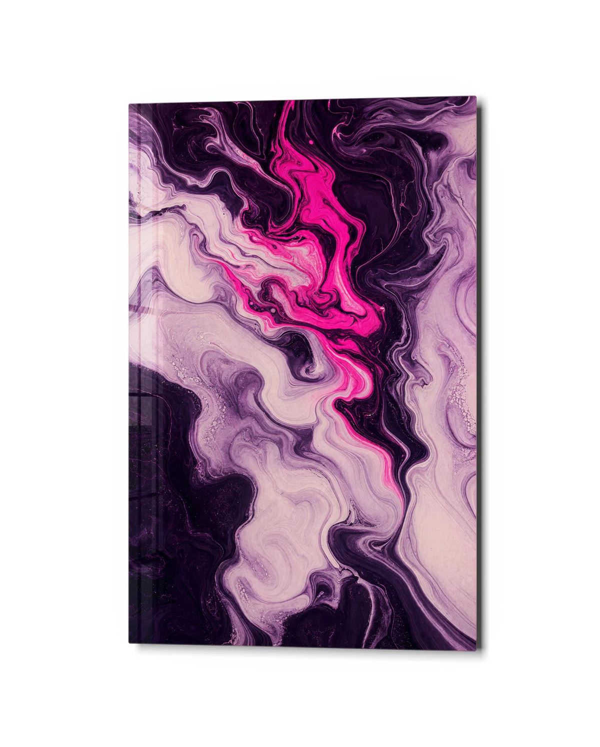 Pink Undertow — studio view of glass wall art