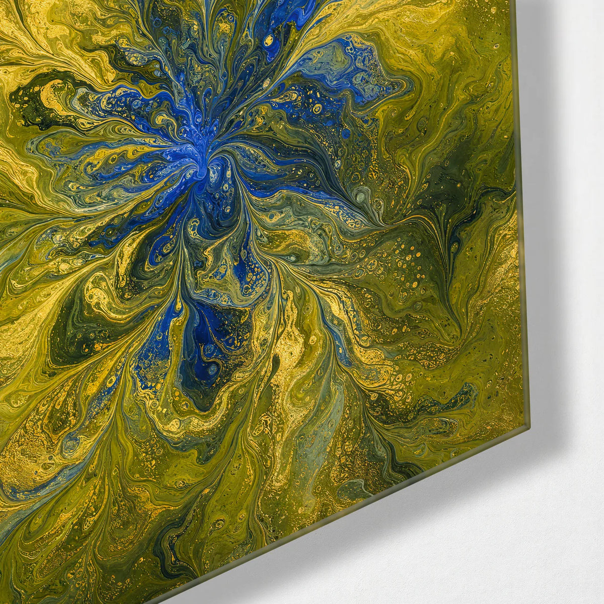 Golden Current — corner detail of glass wall art