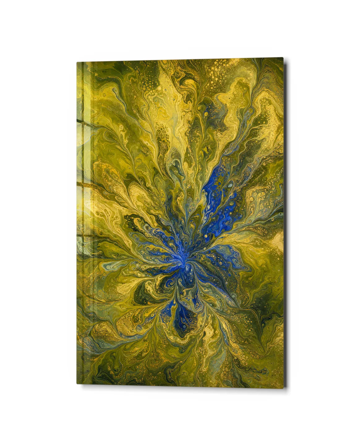 Golden Current — studio view of glass wall art