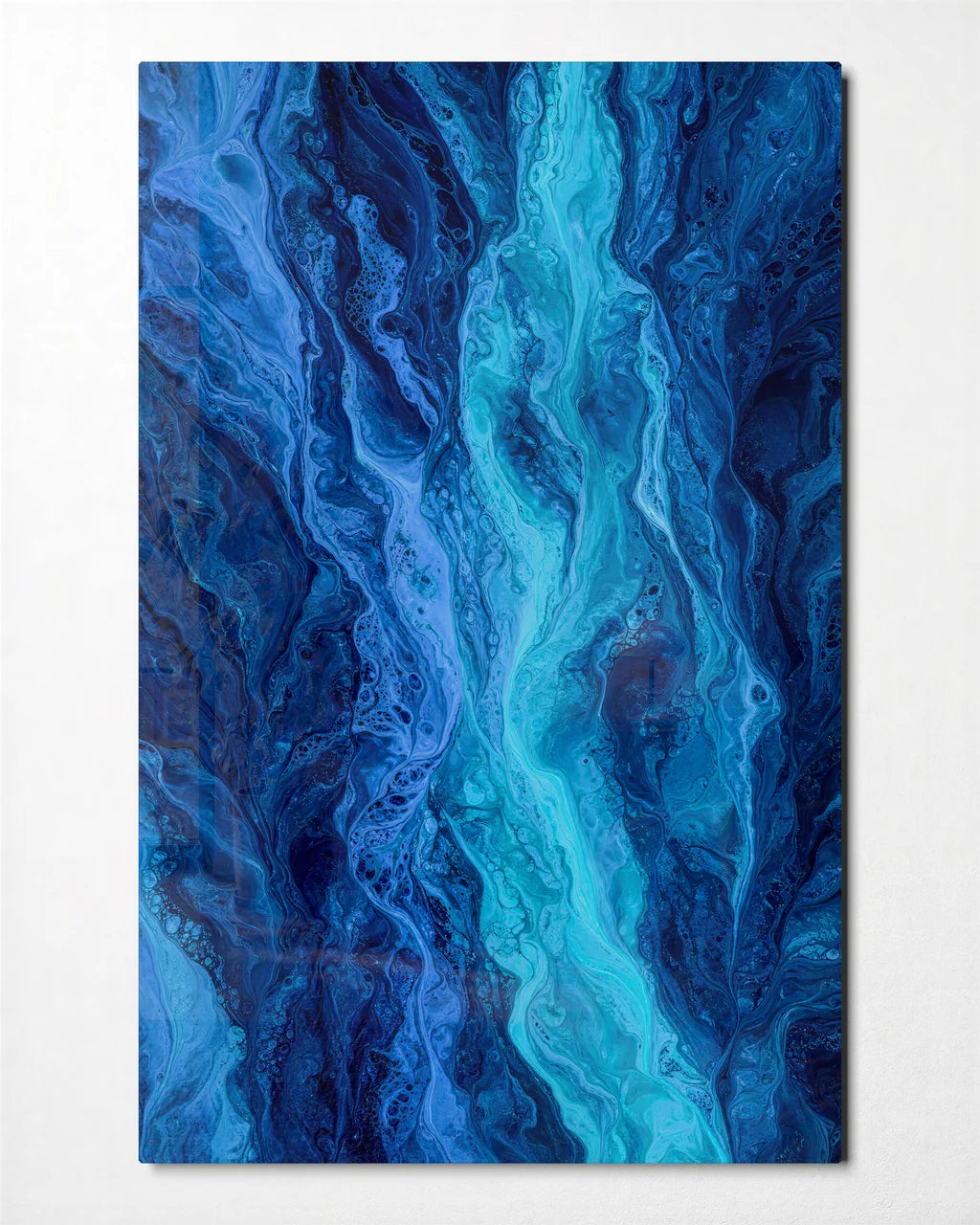 Blue Veins — front view of glass wall art